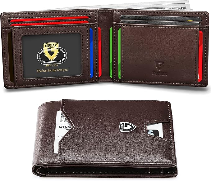 GSOIAX Slim Wallet for Men Rfid Blocking Leather Bifold Front Pocket Carbon Fiber Men's Money Clips Credit Card Holder With Gift Box