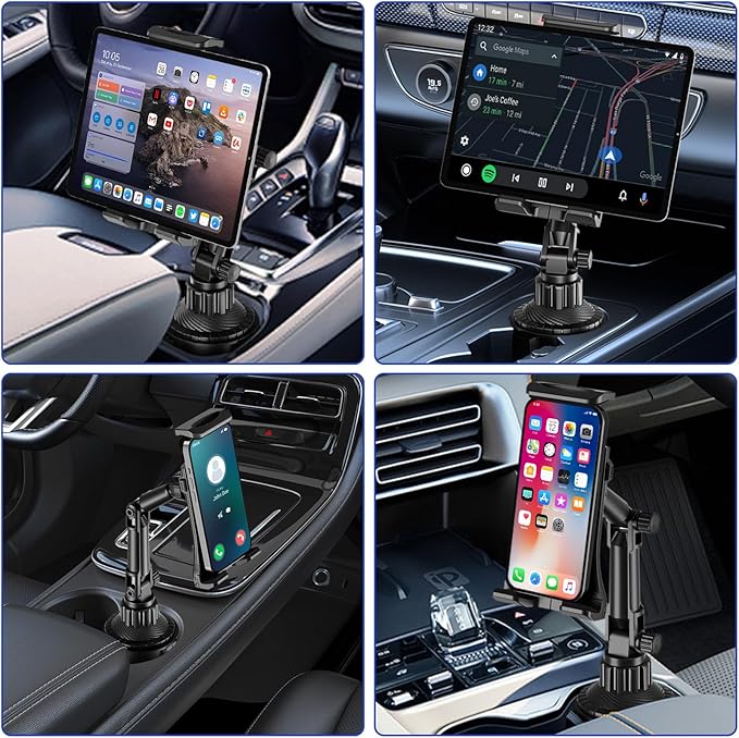 Ipad Holder for Car, Cup Phone Holder, Universal 360° Rotation Adjustable Long Arm, for 4"-13" Cell Phone iPhone iPad, Travel Accessories