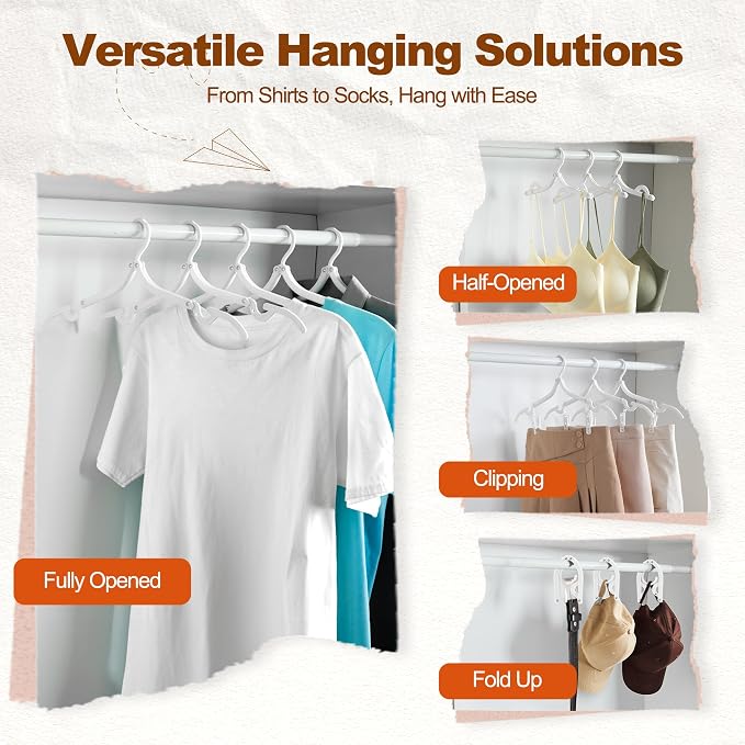 HOUSE DAY 20 Pack Travel Hangers with Clips, Cruise Essentials 2026, White Foldable Hangers for Pants Skirt, Lightweight Portable Collapsible Clothes Hangers Space Saving Set for Hotel, RV, Dorm
