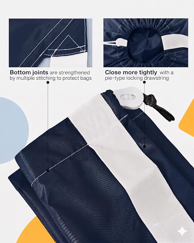 HOMEST 2 Pack XL Wash Me Travel Laundry Bag with Strap, Dirty Garments Organizer, Large Enough to Hold 4 Loads of Clothes, Easy Fit a Hamper or Clothing Basket, Azure and Blue