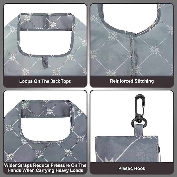 HOLYLUCK Reusable Grocery Bags,Heavy Duty Foldable Shopping Tote Bag (Standard, Grey square)
