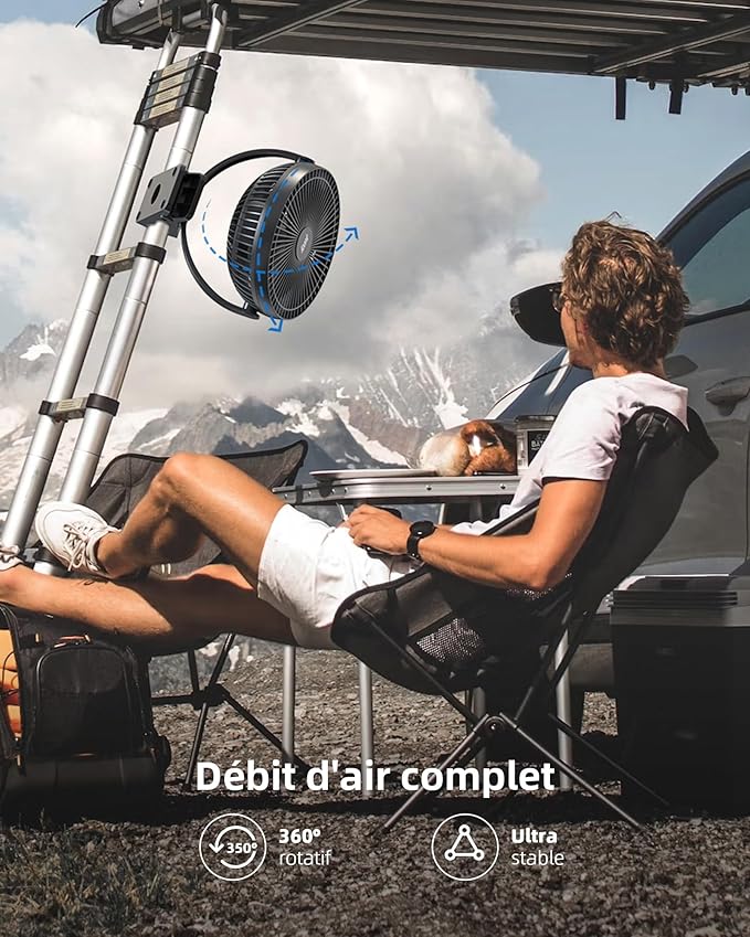 Koonie 10000mAh Clip on Fan Rechargeable, 8-Inch Battery Operated Desk Fan, USB Fan, 4 Speeds, Strong Airflow, Sturdy Clamp for Golf Cart Office Desk Outdoor Travel Camping Tent Gym Treadmill,Black