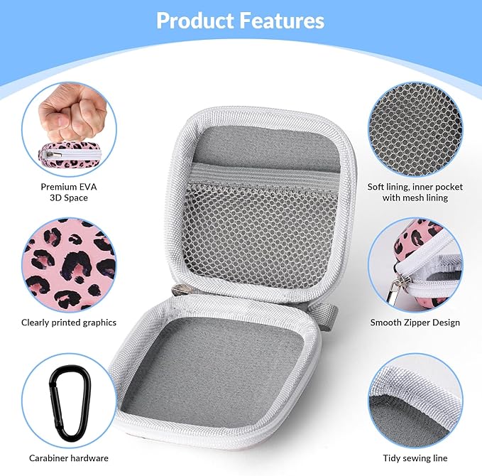 Earbud Case, Personalised Patterned Portable EVA Headphone case Cell Phone Accessories Organizer with Carabiner for Wired/Wireless Earphone, Earbud, Earpieces, SD Memory Card, Camera Chips