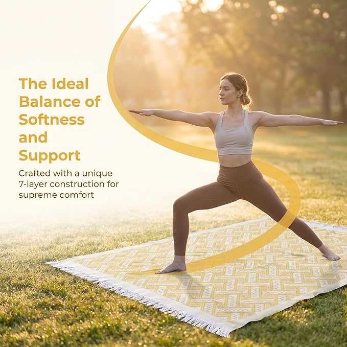 70x70 Bohemian Picnic Mat Extra Large, Sand Proof Outdoor Camping Blanket Machine Washable, Lightweight Portable Travel Tarp for 5-7 Adults Beach Park Grass (Yellow-T-Grid)