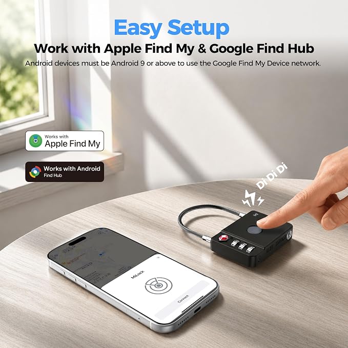 MiLi Smart TSA Luggage Lock with Bluetooth Tracker, Works with Apple Find My & Google Find Hub, Anti-Lost Travel Lock for Suitcase & Bags, Replaceable Battery, Durable All-Metal Design
