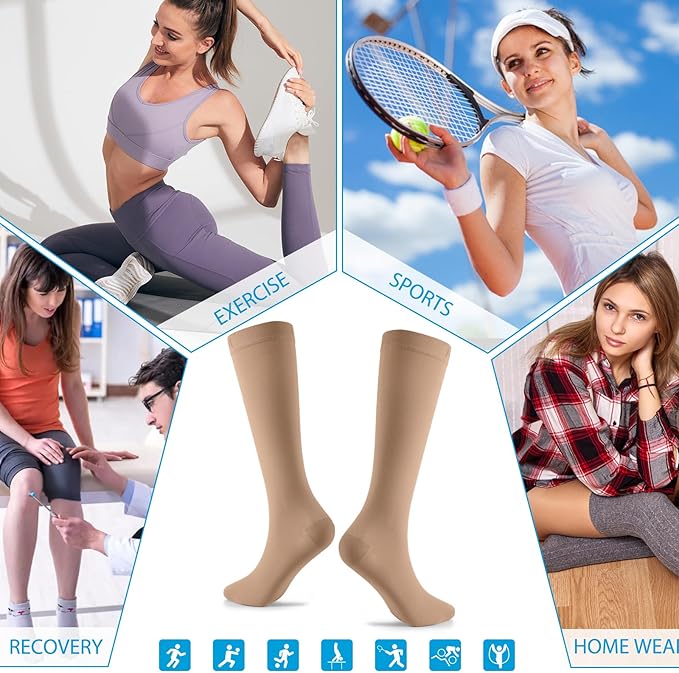 NEENCA 20-30mmHg Medical Compression Socks for Circulation, Edema, Swelling, Varicose veins, Recovery (Skin, X-Large)