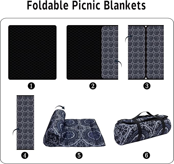 Supfitness Extra Large Picnic Blankets Waterproof Foldable (80 "x 80") Beach Blanket Waterproof Sandproof,3-Layer Thicking Mat Outdoor Packable Camping Blanket