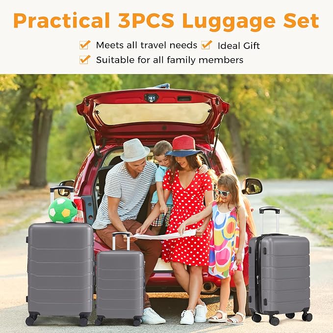 NEWBULIG 3 Piece Luggage Set, Expandable Hard Shell Lightweight Rolling Suitcases with Smooth Spinner Wheels and TSA Lock, Travel Luggage for Business and Holiday Use, 20/24/28 Inch, Dark Grey