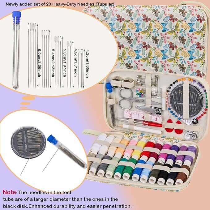 Bobode 130 PCS Professional Printing Sewing Kit | Butterfly Pattern Travel Sewing Kit for Adults, Sewing Supplies Accessory for Beginners & Emergency