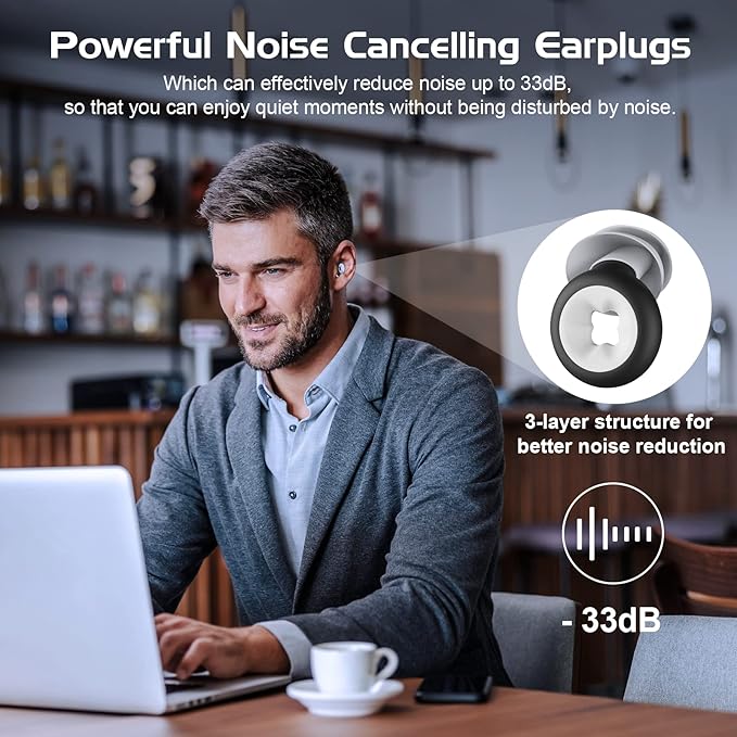 Ear Plugs for Noise Reduction, Reusable Silicone Earplugs,33dB Noise Cancelling,2 Pair Waterproof Earplugs,Hearing Protection,Noise Cancelling Earplugs for Sleeping,Snoring,Work,Concert,Study