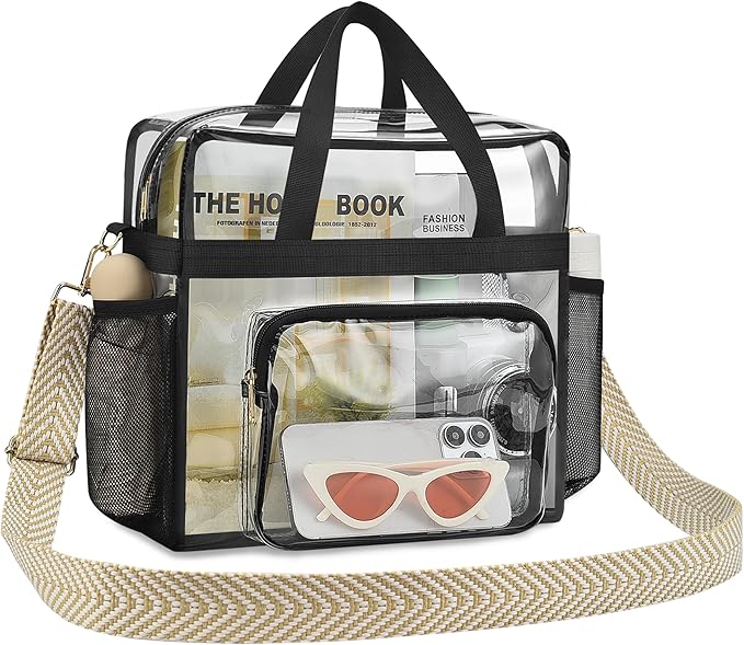 Bagenius Clear Tote Bag Stadium Approved, Game Day Satchel Bag with ‌Non-detachable Reinforced Strap for Concert, Work, Sport