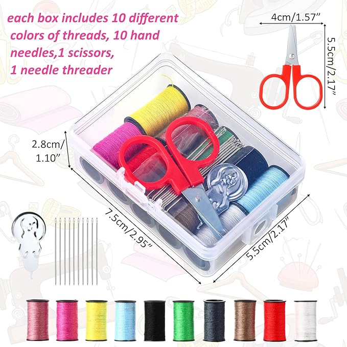 Wavwavw 24 Pcs Mini Travel Sewing Kit Small Sewing Kit Beginner DIY Supplies Needle and Thread with Scissors Hand Needles Threader for Beginner Traveler Hotel Charity Homeless
