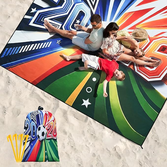HIHOHO Soccer Blanket Waterproof Sandproof Beach Mat for 1-4 Adults Soccer Fans Quick Drying Durable Outdoor Picnic Mat Gift for Sports Event Travel Beach (Soccer Blanket 2026, 79"×83"(4 Person))