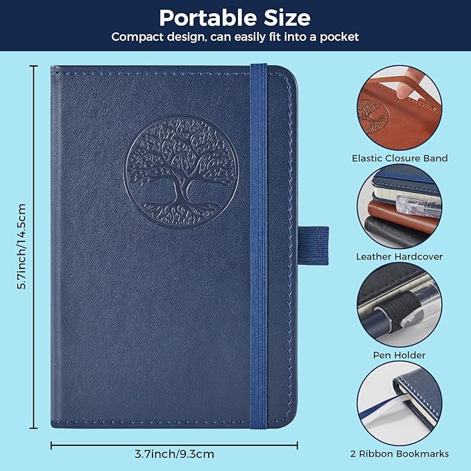 NIRMIRO (3 Pack) Small Journal Pocket Notebook with Pen, A6 (3.7" x 5.7"), for Men Women Work, Writing, Travel, Business