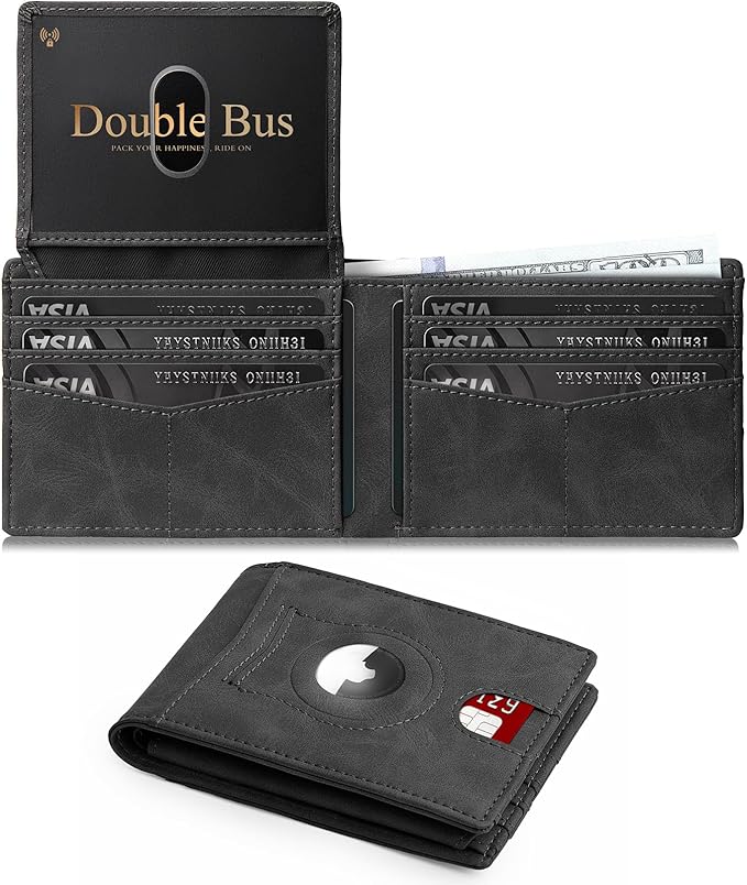 Wallet for Men Slim RFID Blocking Bifold Carbon Fiber,Minimalist Small Compact Front Pocket Credit Card Holder,Thin Mens Leather Wallets Smart Security With 2 ID windows 1 Cash (Crazy Horse Grey)