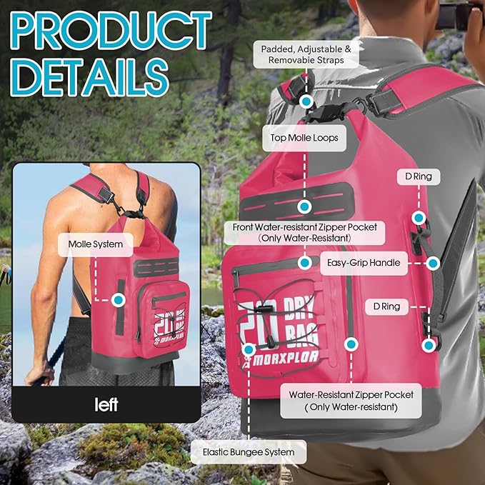 MORXPLOR Dry Bag Waterproof,5L/10L/20L/30L/40L/55L Roll Top Dry Bag Backpack with WaterProof Phone Case for Swim,Kayak