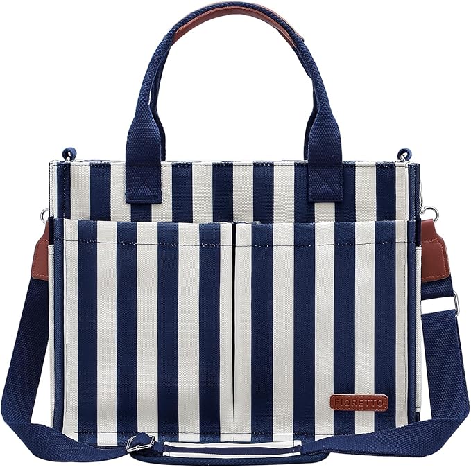 FIORETTO Womens Canvas Tote Bag Purse with Individual Compartment, Zipper Top, Reinforced Bottom & Luggage Sleeve