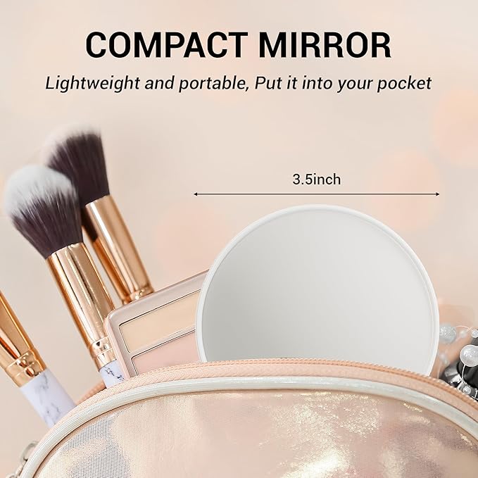 10X Magnifying Mirror, Magnified Mirrors 3.5" with Two Suction Cups and Tweezers, Travel Magnifyied Mirror Set Comes with Portable Storage Bag, Small Magnifying Mirrors for Travel(White)