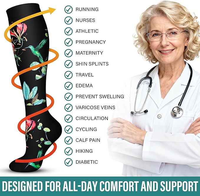Acture 6 Pack Compression Socks for Women and Men - Knee High for Medical, Running, Nurses, Travel