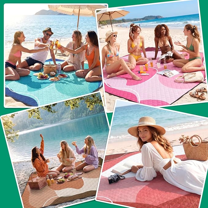 Waterproof Picnic Blanket Beach Outdoor Camping Mat Extra Large Foldable Cute Big Travel Essential Accessories Gift Park Patio Lawn Garden Grass Ground Play Music Festival Concert Must Have