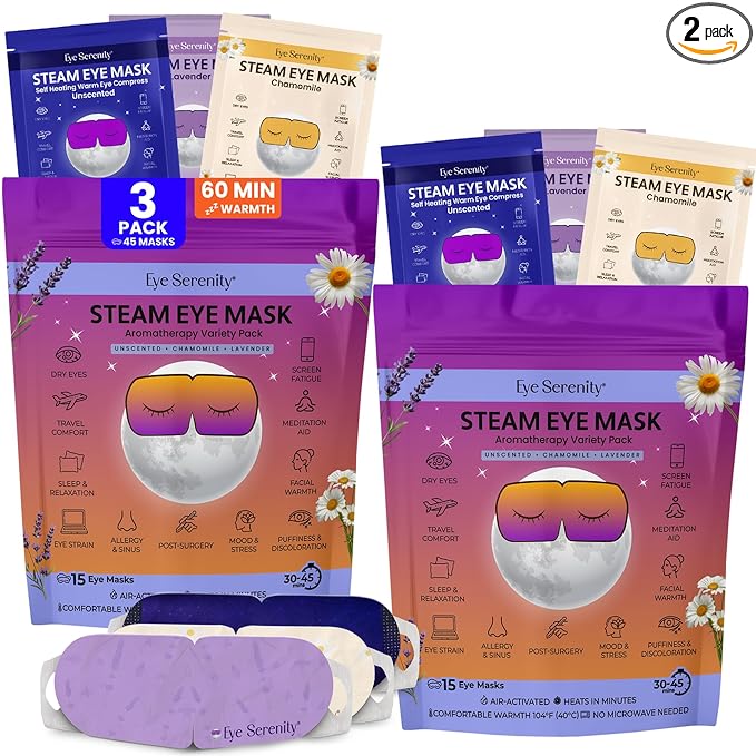 Lure Essentials Steam Eye Mask, Heated Eye Mask, Self Heating Warm Compress for Dry Eyes, Fast Relief for Stye, Puffy Sensitive Eyes, Moist Heat, Relaxation Gifts for Women and Men - Variety