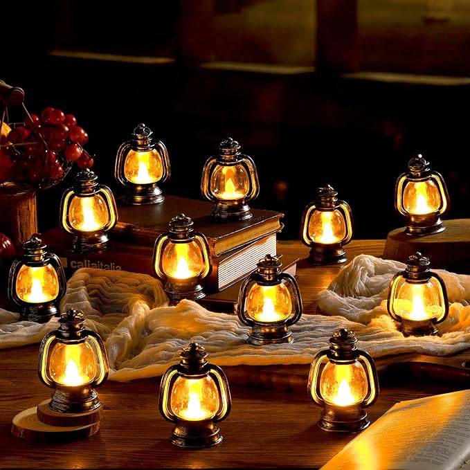 Ferraycle 12 Pcs Mini Lantern Decor 4 Inch Western Lantern Table Centerpiece Small Vintage Camping Hanging Lamp Ornaments Bulk for Cowboy Cowgirl Wedding Halloween Christmas (4 Inch,Silver)