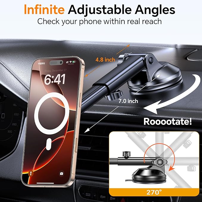 Coolpow for MagSafe Car Mount【Windshield+Vent+Dash】 Magnetic Phone Holder for Car Phone Holder Mount Cell Phone Holders for Your Car Accessories for Women Men for iPhone 17 16 15 Universal Hood Vents
