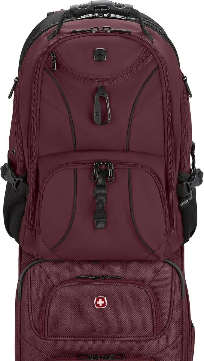 SWISSGEAR Sion 2-Piece Travel Set, Softside Expandable Carry-On Spinner Bundled with 1900 ScanSmart 17" Laptop Backpack with RFID Blocking & Tech Organization, Merlot