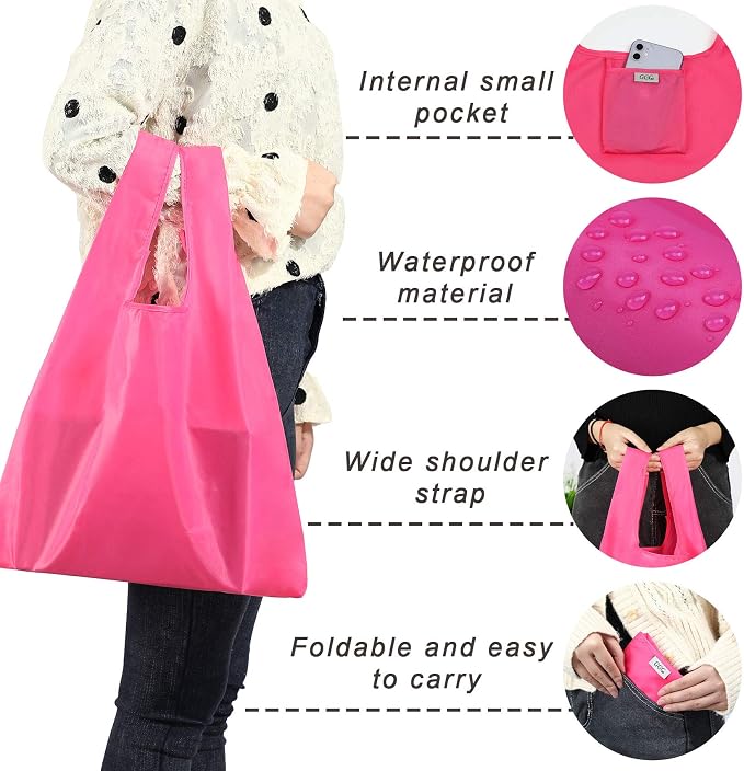 Large Reusable Bags Shopping Washable Foldable 6 Pack Grocery Bags Heavy Duty Lightweight Folding Gift Tote Bag Durable Polyester Color