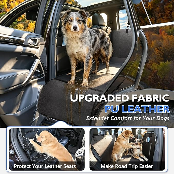 Truck Back Seat Extender for Dogs - Dog Seat Cover Back Seat for Trucks with Hard Bottom, Waterproof Anti Scratch Dog Travel Hammock for F150 RAM Silverado Sierra Tundra, Black