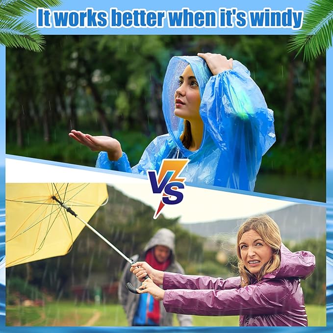 Handepo 100 Pack of Adult Rain Ponchos with Hood Disposable Plastic Rain Ponchos Bulk Emergency Raincoat for Men Women Adult