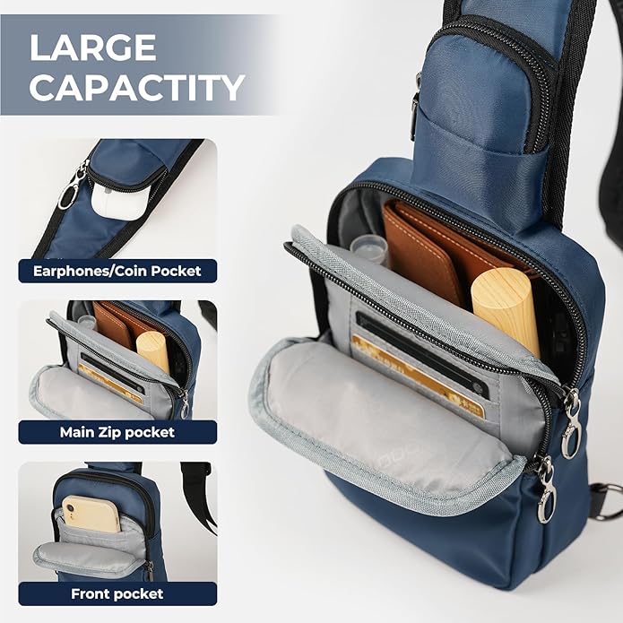 BROADREAM Sling Bag, Crossbody Bag with Anti-Theft Lock Zipper, RFID Blocking & Water Resistant for Travel Work Sport