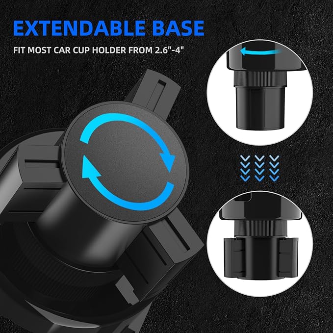 DYLEN Car Cup Holder Expander with Adjustable Base, Fits 16–46oz Bottles | Expandable base fits 2.5"–3.8" cup holders; secures Yeti, Owala 16–46oz bottles; 99% phones; anti‑slip tabs prevent spills.