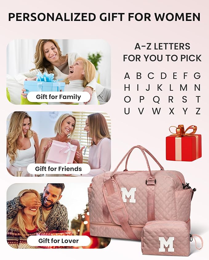 Graduation Gift for Her Women Gift-Birthday Gifts, Initial Duffle Bags with Shoe Compartment, Girls Weekender Bag,Overnight Bag for Women,Travel Bag Retirement Gift for Mom/Grandma (Letter A)