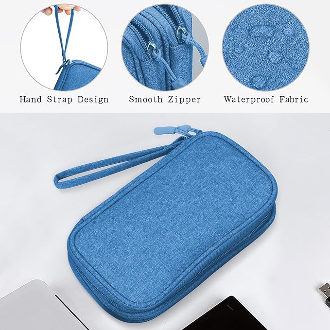 Skycase Electronic Organizer Travel Case - Waterproof Travel Cord Pouches for Organization, Cable Organizer, All-in-One Double Layers Storage Bag for Accessories, Charger, Cable, Blue - Medium