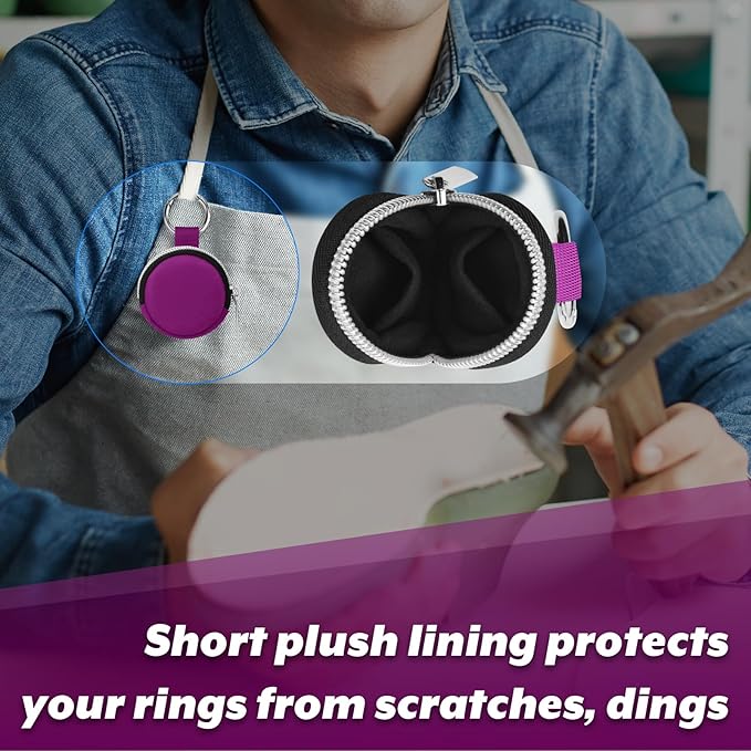 Portable Ring Organizer Case with Keychain, Traveling Ring Holder Storage Bag, Anti-Lost Keychain Container for Rings, Jewelry (2, Purple)