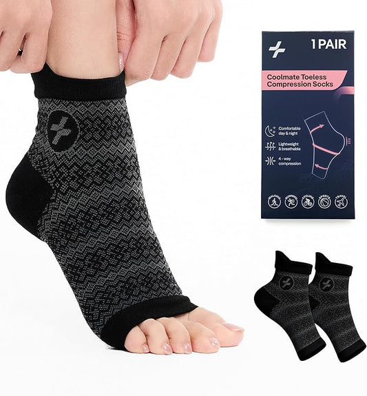 COOLMATE Ankle Support Light Compression Socks for Women and Men, Toeless Arch Support Sleeve for Running, Walking, Workout