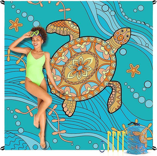 EASYFUN Beach Blanket Sandproof Oversized, 79''×83'' Extra Large Beach Mat, Portable Picnic Mat for Travel Camping Hiking, Lightweight Beach Essentials Family Water Resistant Mat