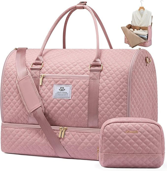 LOVEVOOK Convertible Garment Bag for Travel with Shoe Pouch, Carry On Garment Duffel Bag with Toiletry Bag, 2 in 1 Hanging Suitcase Suit Bag, Weekender Bag for Women Travel, Wedding, Pink