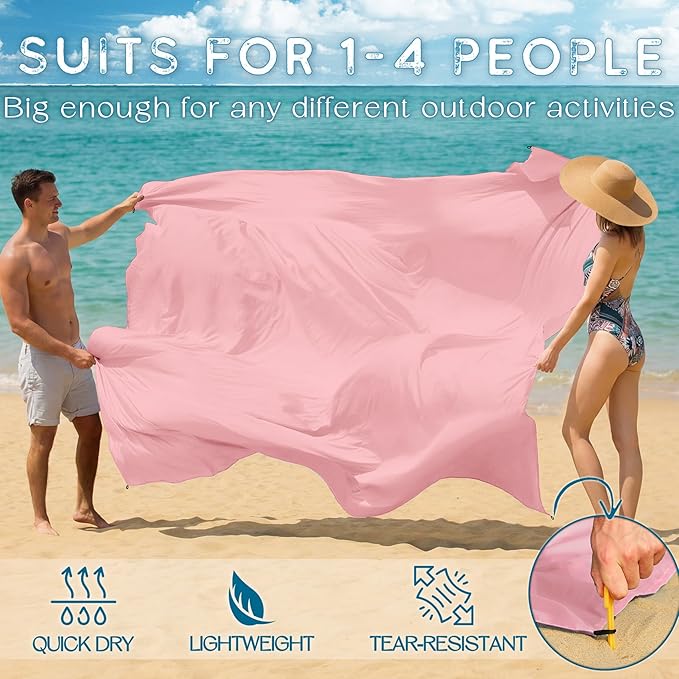 BYDOLL Beach Blanket Waterproof Sandproof Large Sand Free,78''X81''/10'X9' Oversized Sandless Lightweight Blanket Picnic Mat for Beach Travel Camping Hiking with Stakes