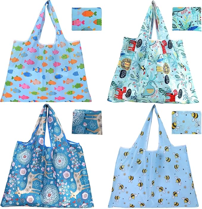 ZooviHyvi Extra Large 50lbs Foldable Reusable Shopping Bags kitchen reusable grocery bags Washable Polyester Bags in Pocket