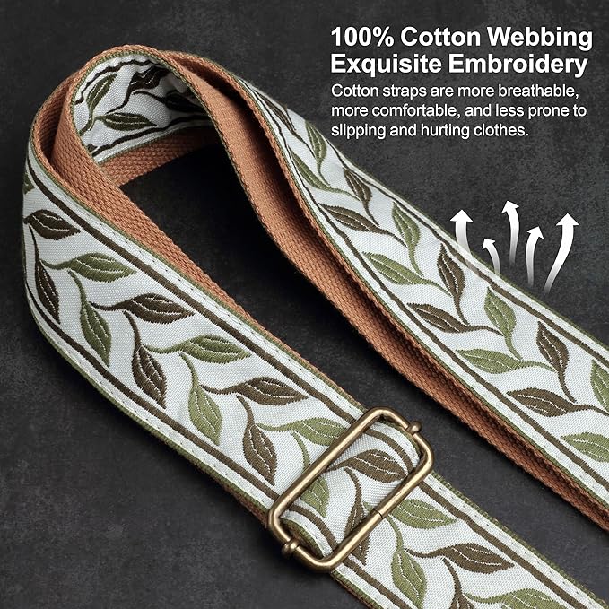Nefelibata Purse Strap-2"Crazy Horse Leather Bag Strap Adjustable Replacement,Retro Jacquard Embroidery Crossbody Straps