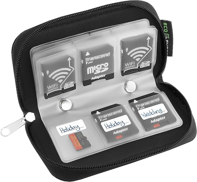 Eco-Fused Memory Card Case - Fits up to 22x SD, SDHC, Micro SD, Mini SD and 4X CF - Holder with 22 Slots