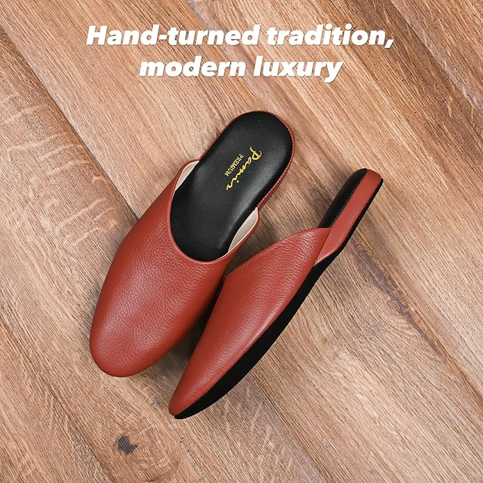 PAMIR Women's Hand-Turned Scuffs, Genuine Leather Indoor House Slippers with Memory Foam