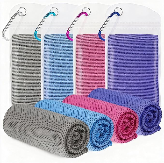 4 Pack Cooling Towels for Neck and Face(40"x12"), Cooling Neck Wraps, Ice Towel for Hot Weather, Soft Breathable Gym Towel, Cool Towel for Workout, Camping, Yoga, Sport, Running