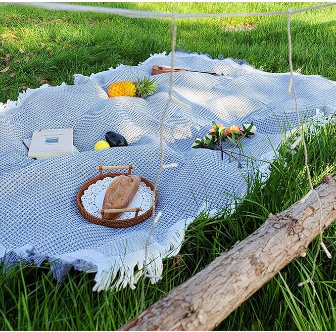 70"x 70" Picnic Blanket Extra Large,Layer Outdoor Blanket for 5 to 7 Adults,Camping Grass Lawn Park Accessories Cute Couple Gifts Ideas Wedding Registry for Park, Beach (Gray)