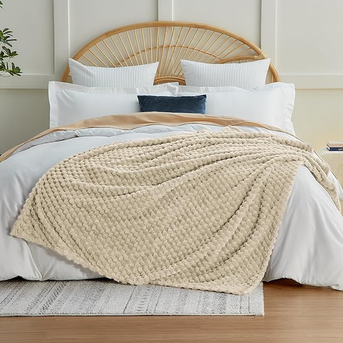 EXQ Home Gentle Soft Fleece Throw Blanket – Cozy Lightweight 3D Imitation Turtle Shell Jacquard Blanket for Couch Bed – All-Season Warm Fuzzy Flannel Blanket for Women Mom Her Gifts(50"x60",Linen)