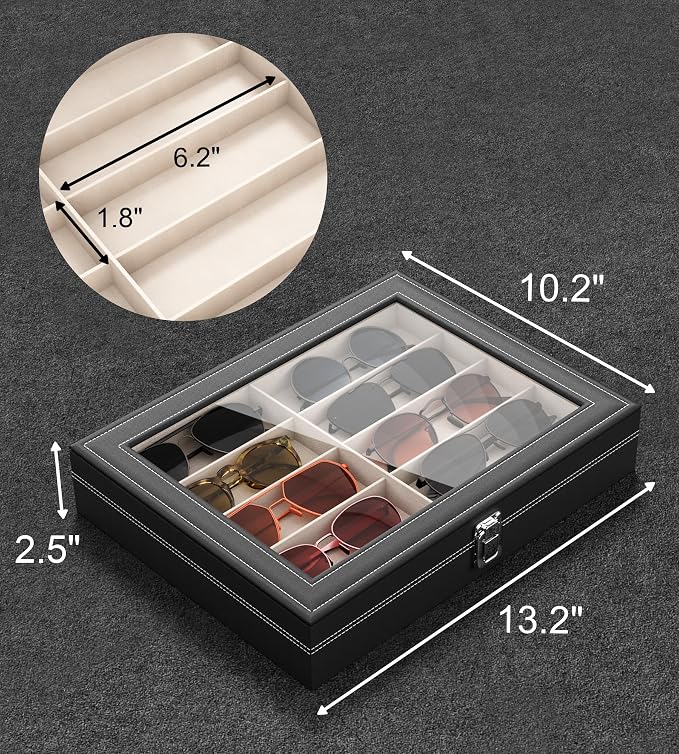 NEWLOOP 10/30 Slots Sunglass Organizer for Multiple Pairs of Eyeglass See-through Display Case Storage Box for Women Men