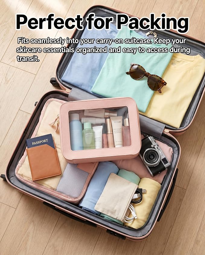 LETGO Clear Makeup Bags, TSA Approved Toiletry Bag with Zipper, Clear Makeup Organizer Fit Carry-on Travel Essentials,Clear Cosmetic Bags for Women Men (C-Pink)