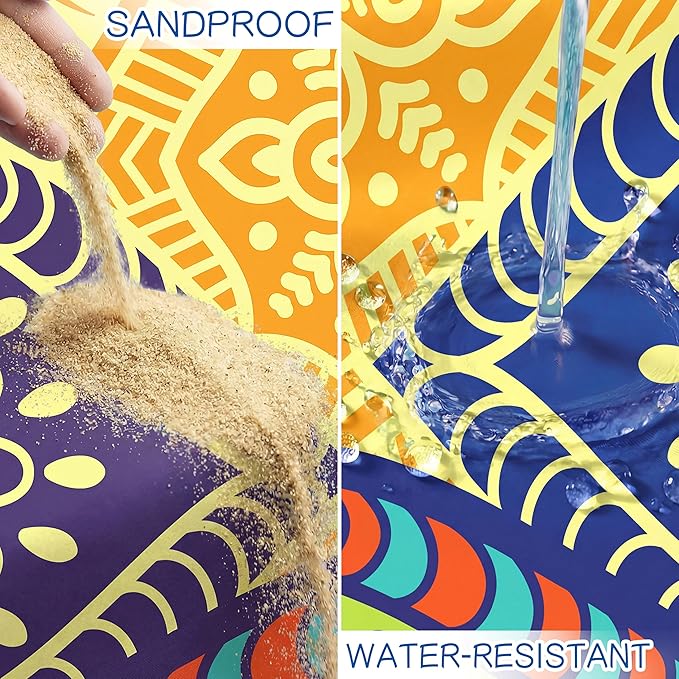 Aroveea Beach Blanket Waterproof Sandproof 1-7 Adult Oversized 78''X81''/10'X9' Lightweight Durable Compact Sand Free Beach Mat for Travel Camping Hiking Picnic Blanket
